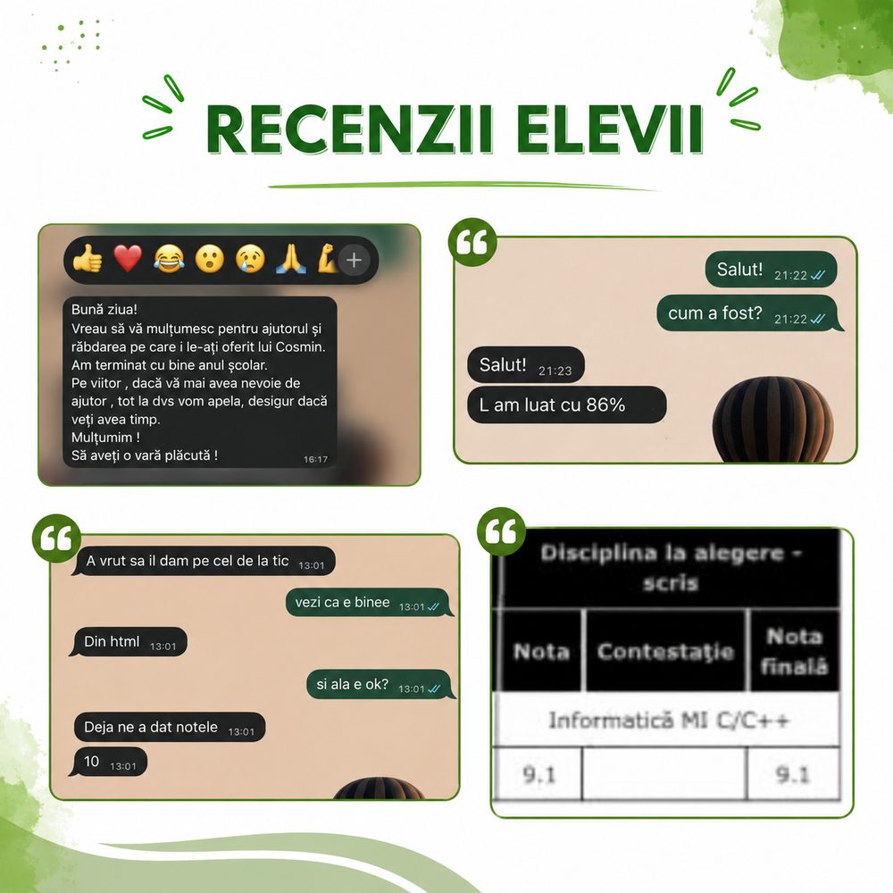 Recenzii de la elevii și părinții Hai Mate-Info: 10 la informatică, 86% la examen, 9.1 la Informatică MI C/C++