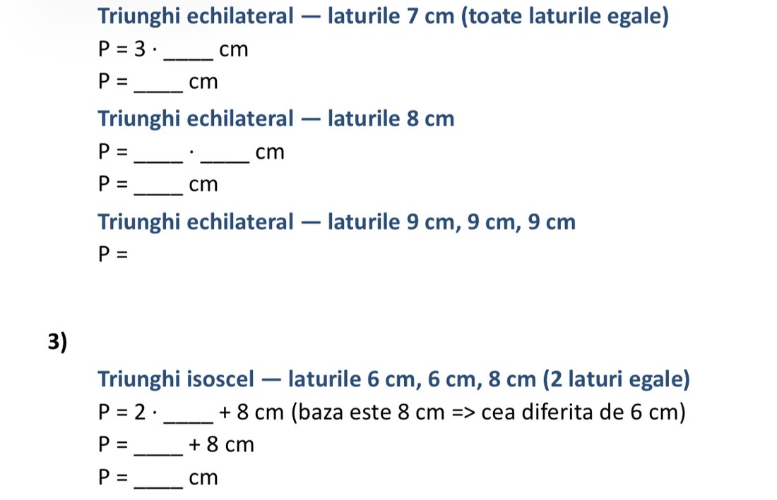 Fișă de lucru adaptată pentru elevi cu CES - perimetrul triunghiului, rezolvare în pași mărunți, Hai Mate-Info București